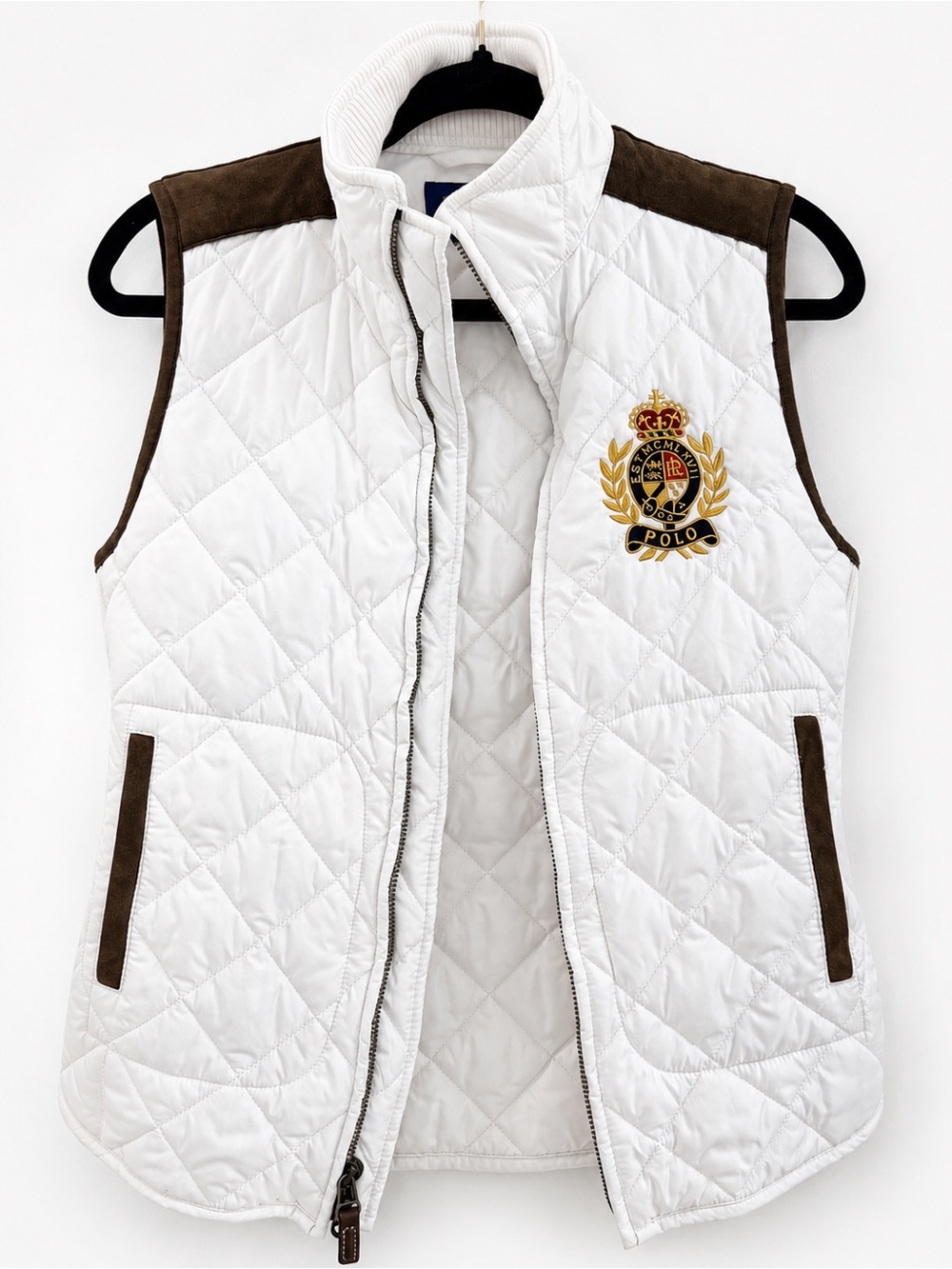 Polo by Ralph Lauren Quilted White & Brown Sleeveless Vest - Kids